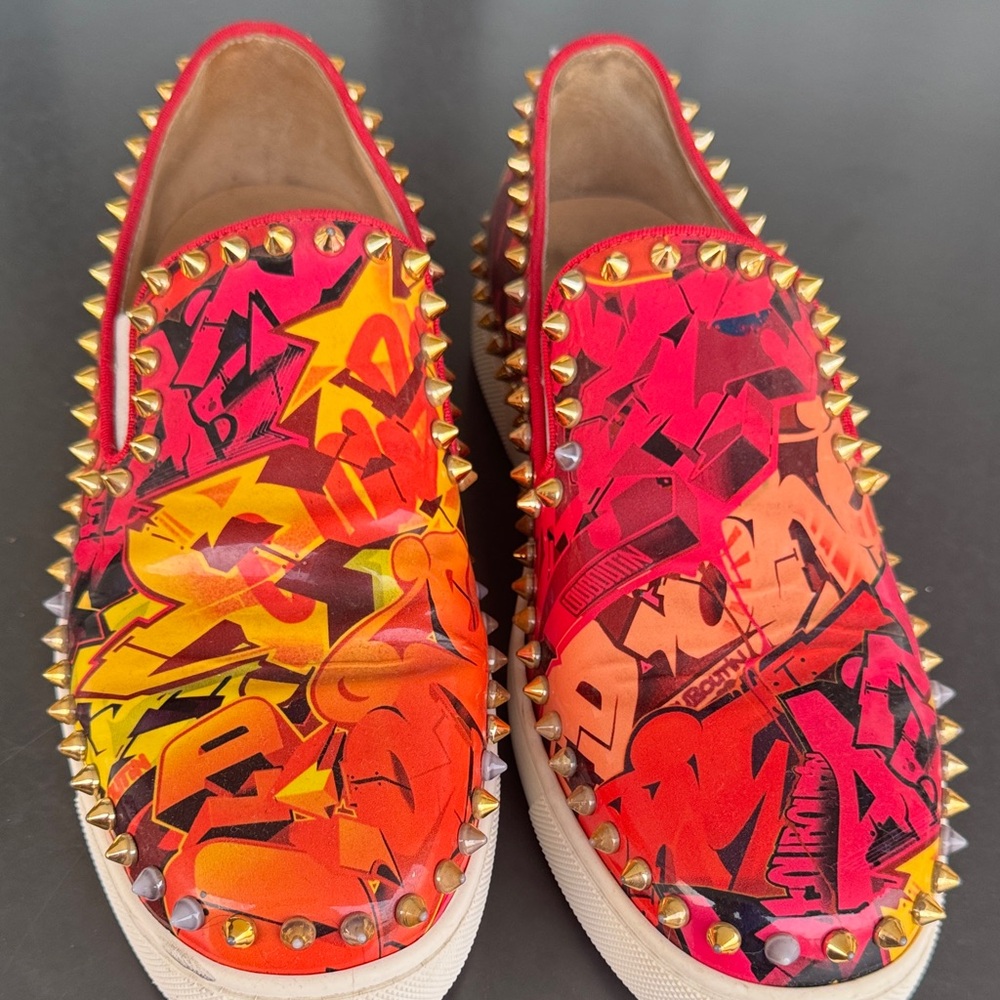 Christian Louboutin Red and Black Spiked Sneakers